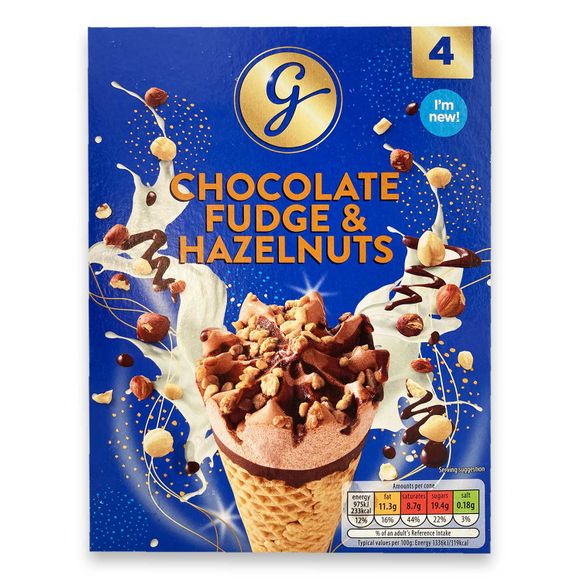 Gianni's Chocolate Fudge & Hazelnuts Ice Cream Cones 4x73g
